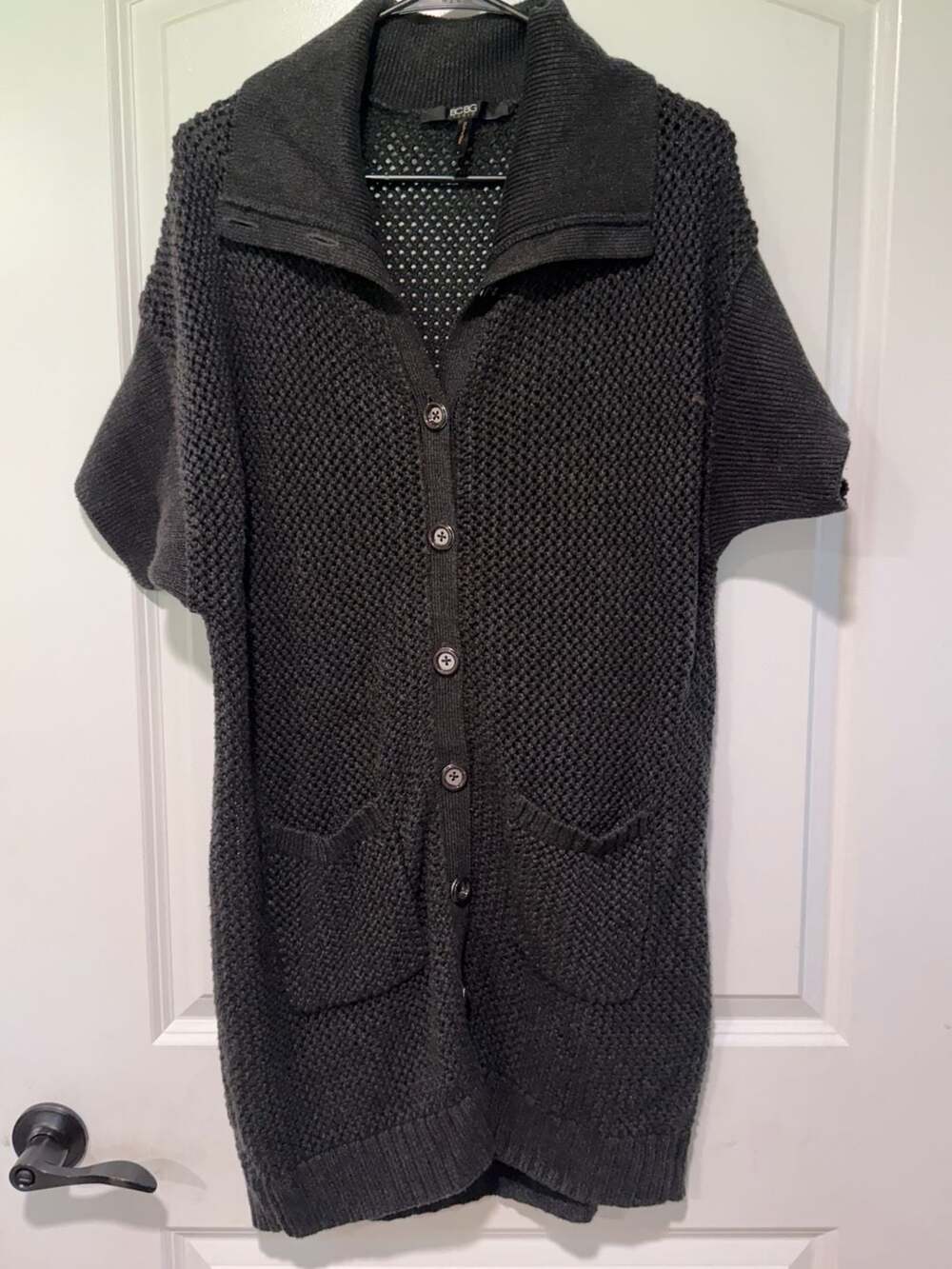 Chunky Knit Long Cardigan Sweater Vest Gray Cozy Layering Grandpa Chic Pockets